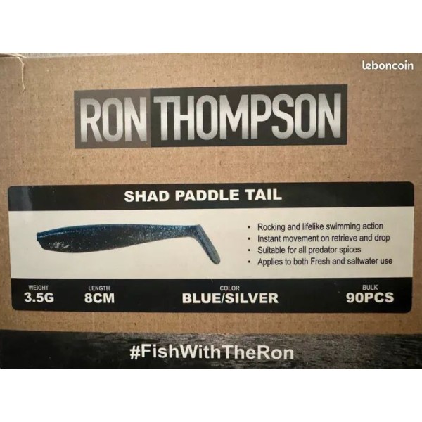 90 Leurres ron thompson Shad paddle tail blue silver 9cm 3,5gr