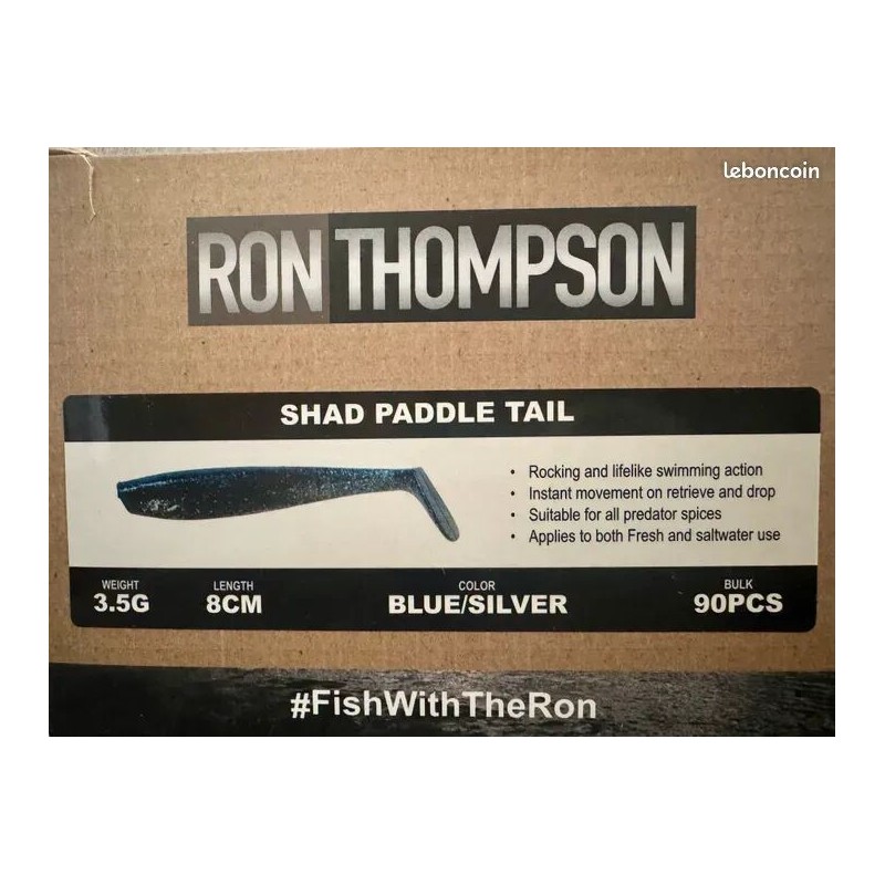 90 Leurres ron thompson Shad paddle tail blue silver 9cm 3,5gr