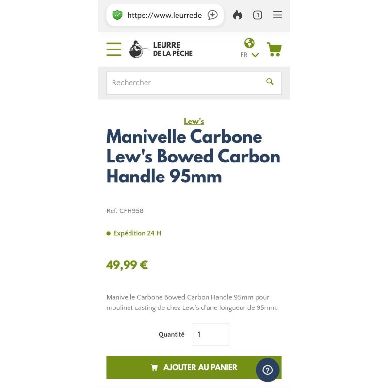 Manivelle Carbone Lew's Bowed Carbon Handle 95mm