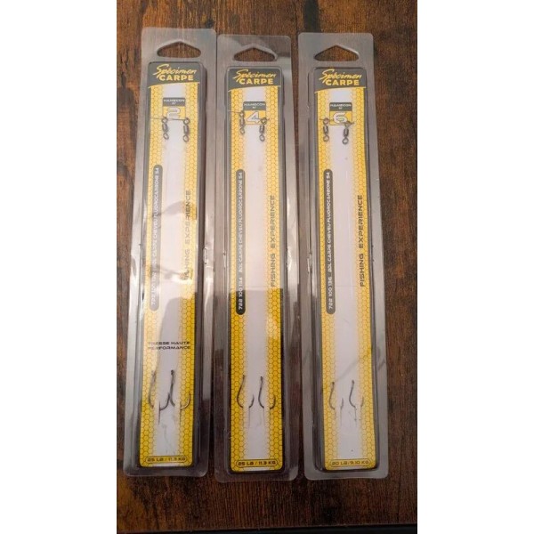 Lot de 3 bas de ligne carpe cheveu S4 Spécimen Carpe N°2 / 4 et 6