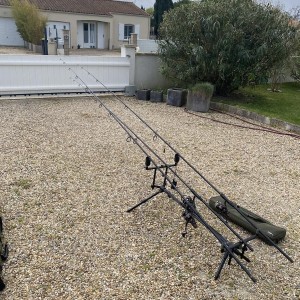 Ensemble 3 cannes carpes avec rod pod