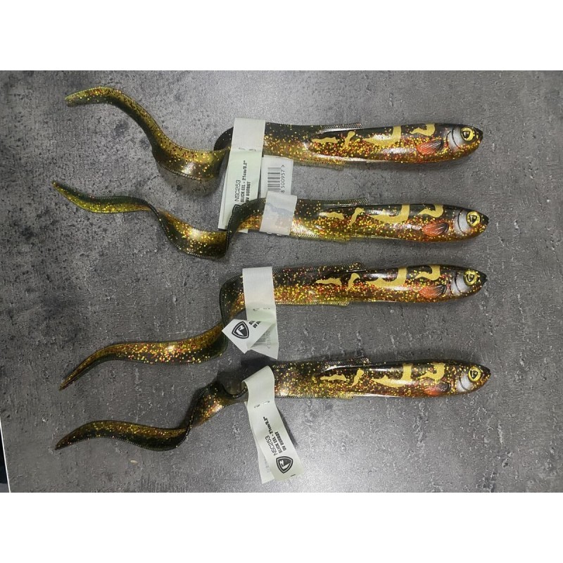 Lot Fox Rage Slick Eel x4 – 28 cm – Coloris noir pailleté – Brochet / carnassiers