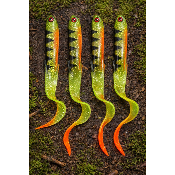 Lot Fox Rage Slick Eel x4 – 28 cm – UV Perch – Brochet / carnassiers