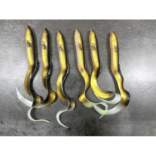 Lot Savage Gear Real Eel x6 – Coloris doré naturel – Brochet / gros carnassiers