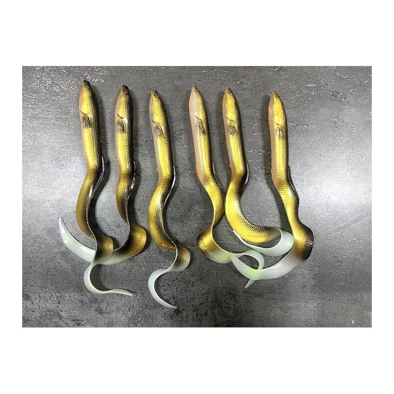 Lot Savage Gear Real Eel x6 – Coloris doré naturel – Brochet / gros carnassiers