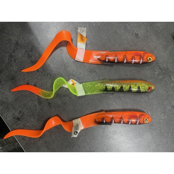Lot Fox Rage Slick Eel x3 – 28 cm – Fire Tiger + UV Perch – Gros brochet