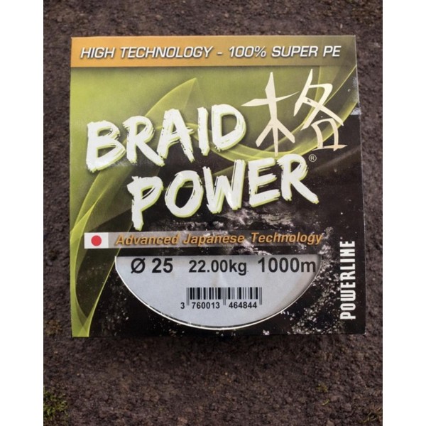 Tresse Braid Power 0.25 mm – 22 kg – 1000 m – Pêche Carnassier / Carpe