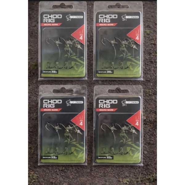 Lot 4 Blisters Nash Chod Rig Micro Barb Size 4 – Montages prêts à pêcher carpe
