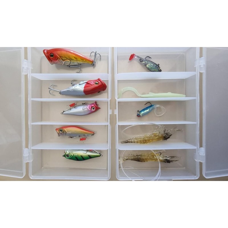 Sac Caperlan + Lot de 8 boites de leurres (souples, minnow, cuiller, etc.)