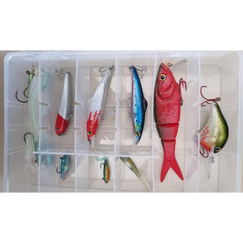 Sac Caperlan + Lot de 8 boites de leurres (souples, minnow, cuiller, etc.)