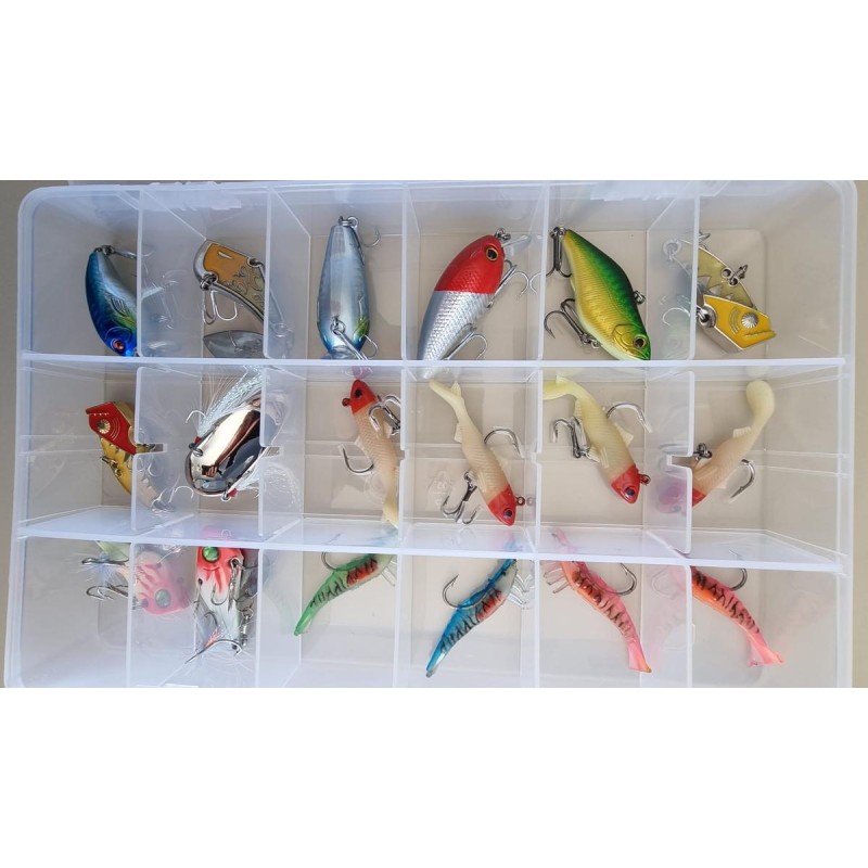 Sac Caperlan + Lot de 8 boites de leurres (souples, minnow, cuiller, etc.)